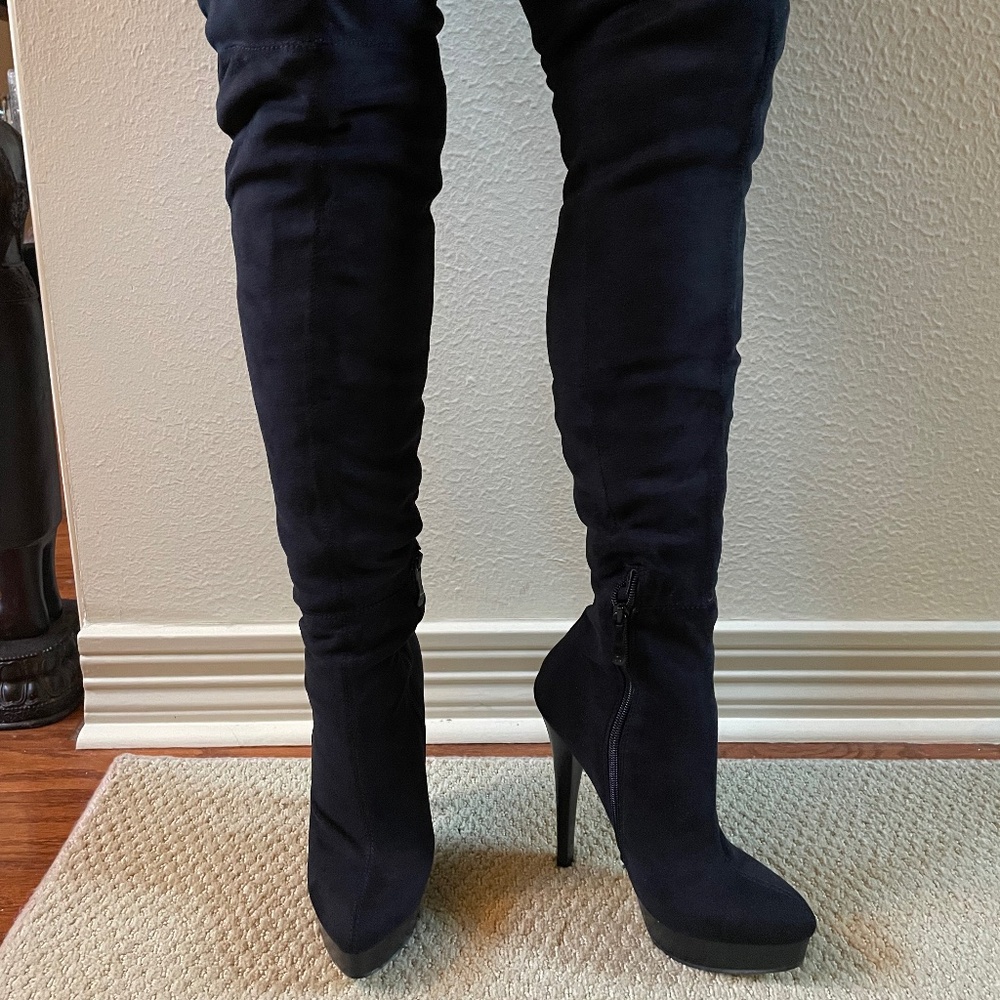 Sexy Bebe Black Thigh High Faux Suede Boots (8)